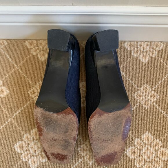 Stuart Weitzman Designer Fabric Mid Block Classic Heels Navy Blue Sz 7.5 - Picture 7 of 9